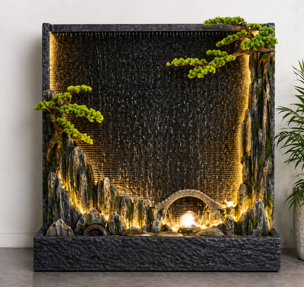 DARA Grand Zen Waterfall Wall Fountain  Size: 157 × 43 × 176 cm (L × W × H)