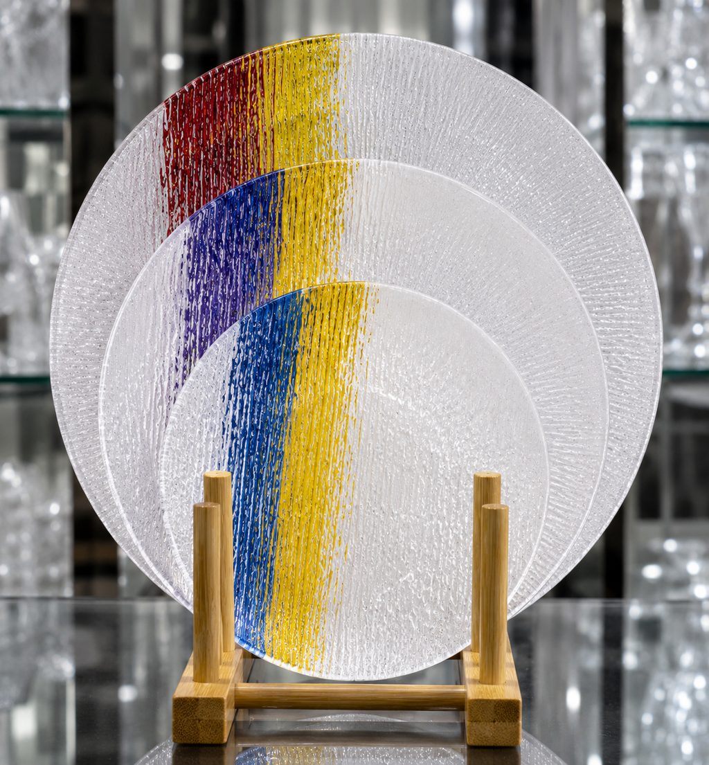 Multicolour Textured Glass Serving Plates – Set of 3