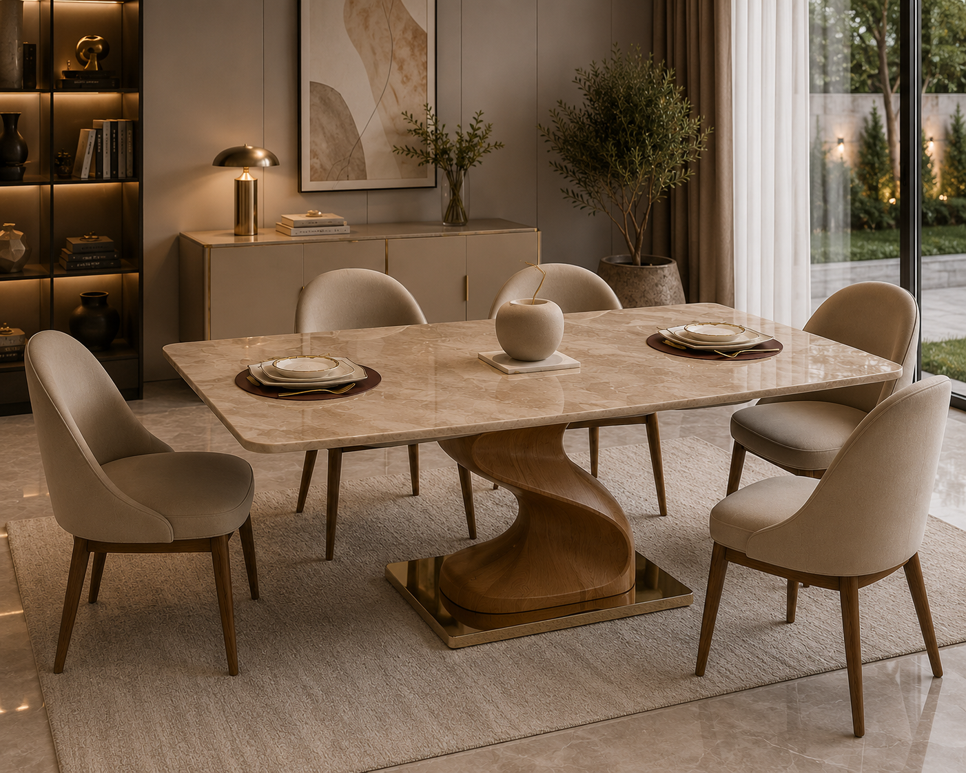 Modern Luxury Marble Dining Table  Size: 180 × 90 cm. Item No: 750#8939-1