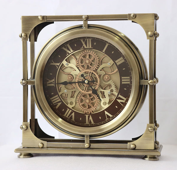 Industrial Gear wall/ Table Clock – Vintage Brass Statement Piece (32-30-9cm)