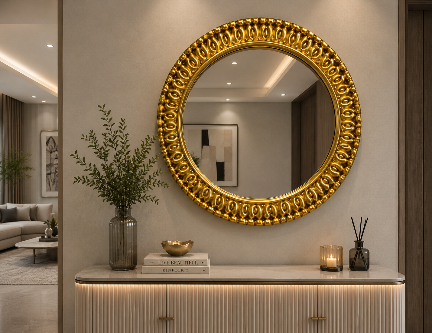 Classic Round Gold Wall Mirror
