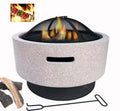 Round Outdoor Fire Pit with Grill – Magnesium Oxide Stone (52-52-38cm)
