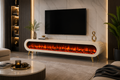 Modern Electric Fireplace TV Unit – White & Gold Size: 180 × 40 cm. Item No: TVA48F-CREAM