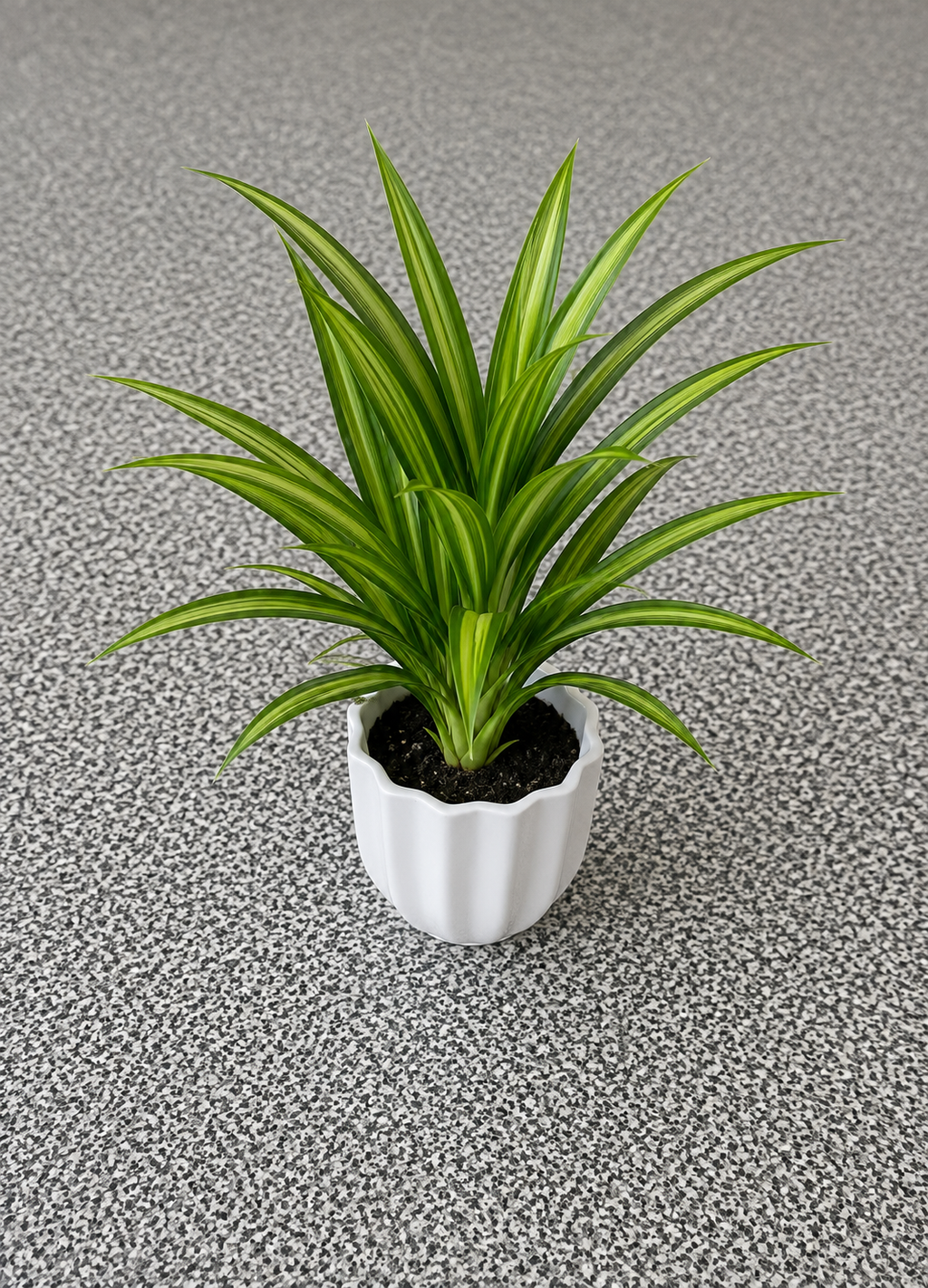 Artificial Green Striped Potted Plant – White Pot