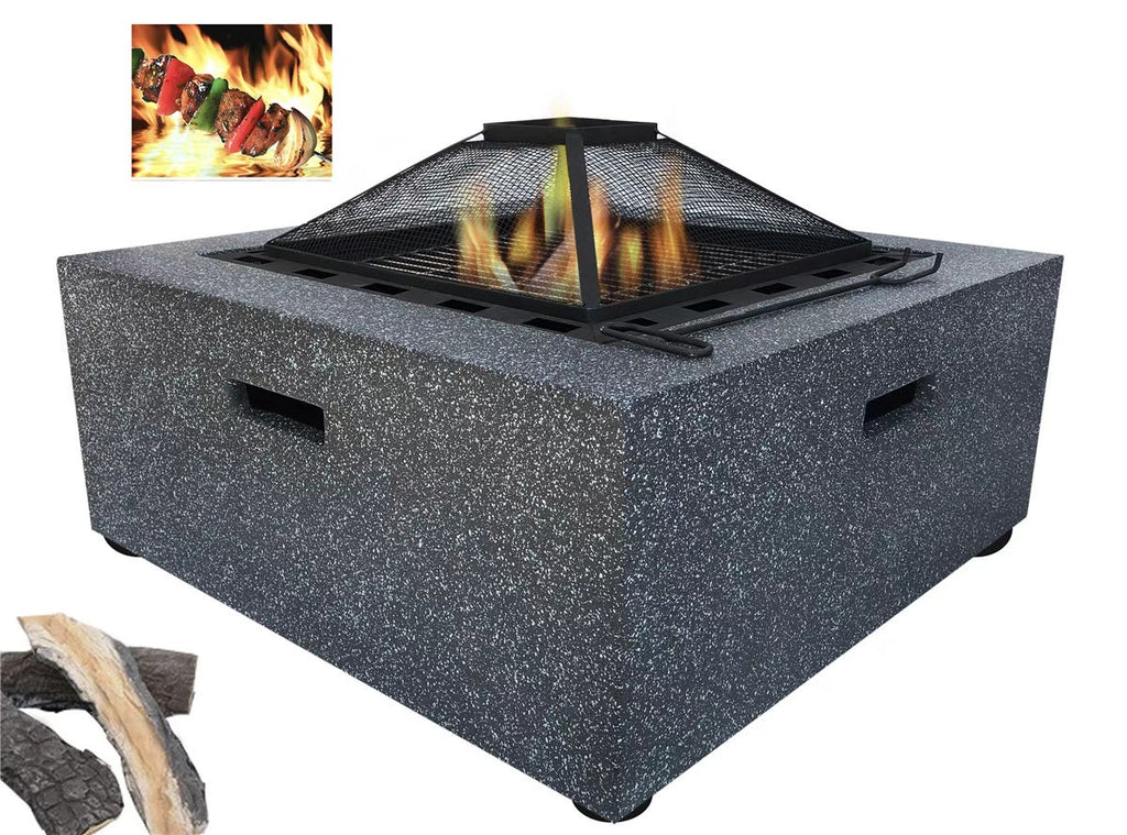Square Outdoor Fire Pit with Grill – Magnesium Oxide Stone (70-70-41cm) Item No: R16S0074