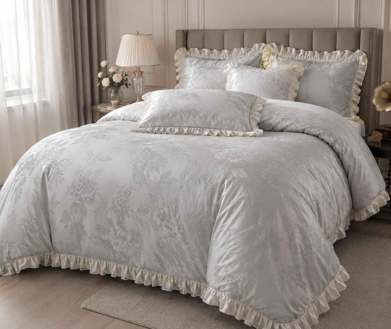 Senior Luxe Jacquard Bedding Set – Silver Mist - bed sheet- | 200 x 230 cm
