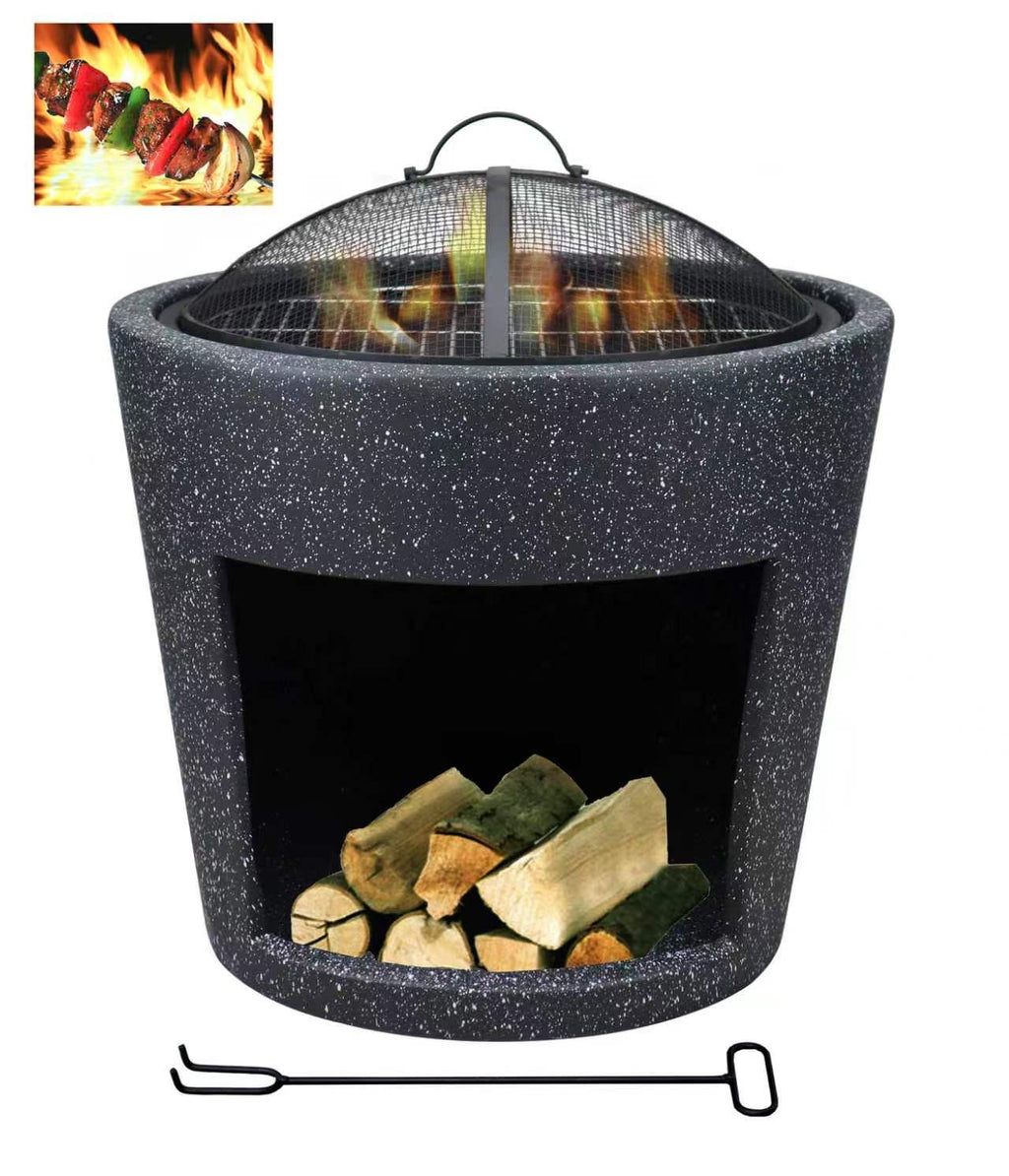Round Fire Pit with Wood Storage – Magnesium Oxide Finish (52-52-54cm)