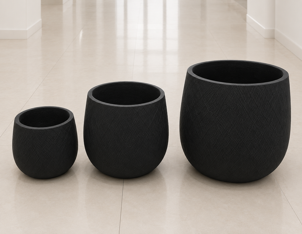 Resin Pots Set of 3 – Textured Black.  Item No: WS. 26- 102