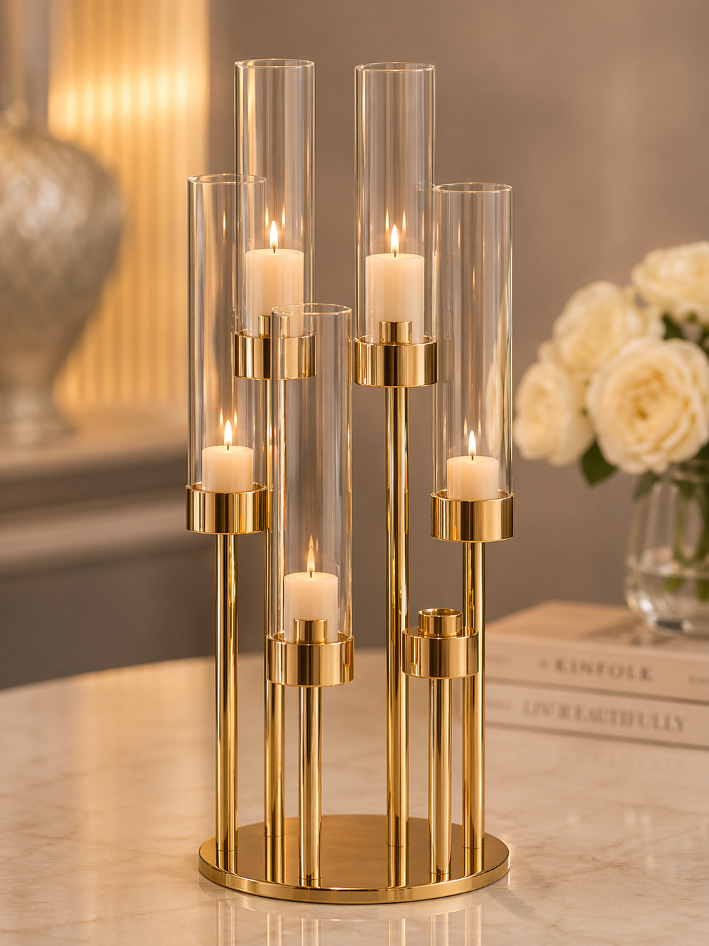Luxe Gold Glass Candle Holder Set – Modern Statement Decor