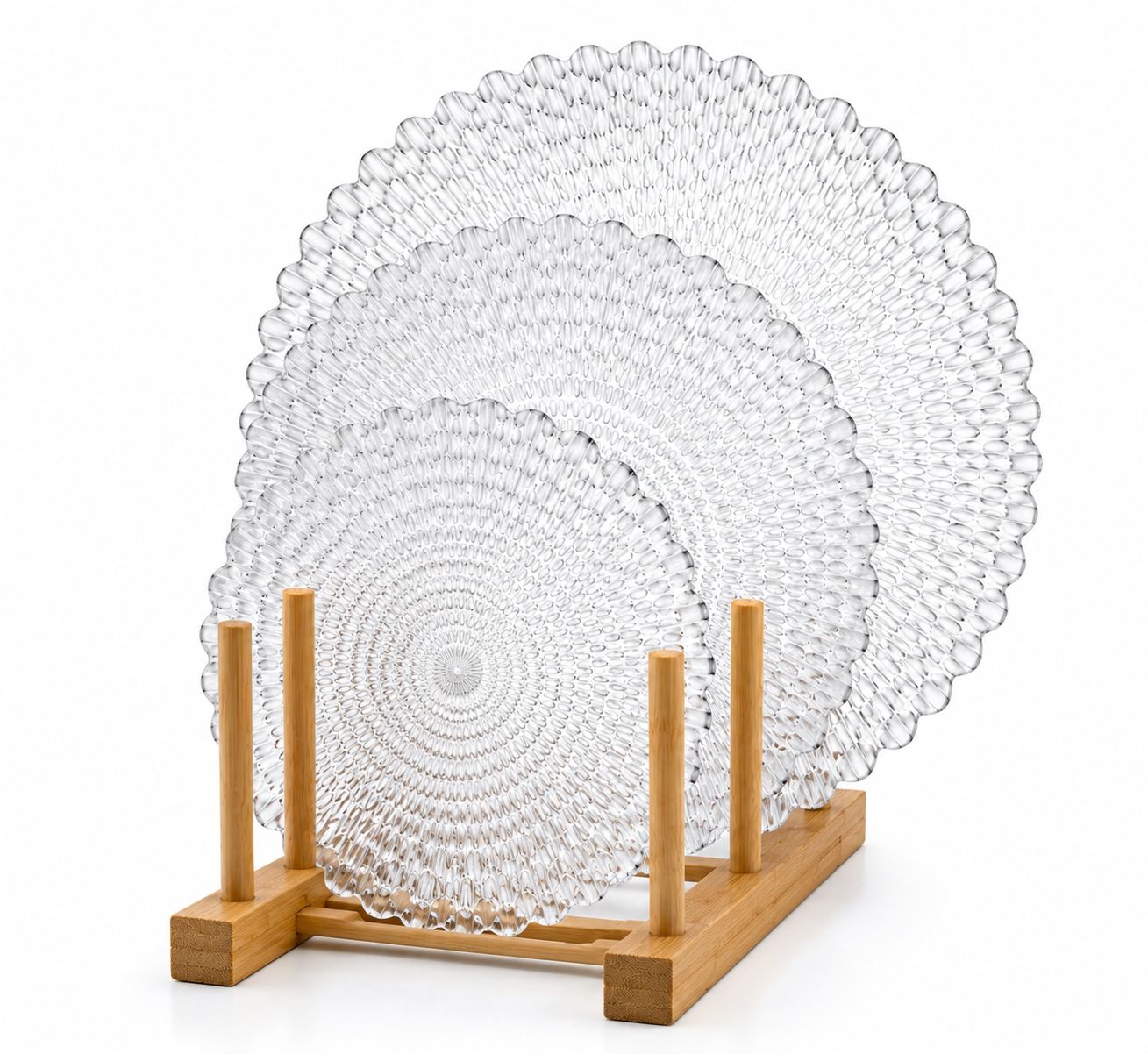3-Piece Clear Textured Glass Serving Plate Set