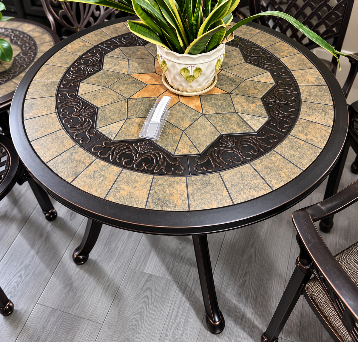 Premium Round Aluminium Dining Table with Ceramic Tile Top – 85 × 76 cm
