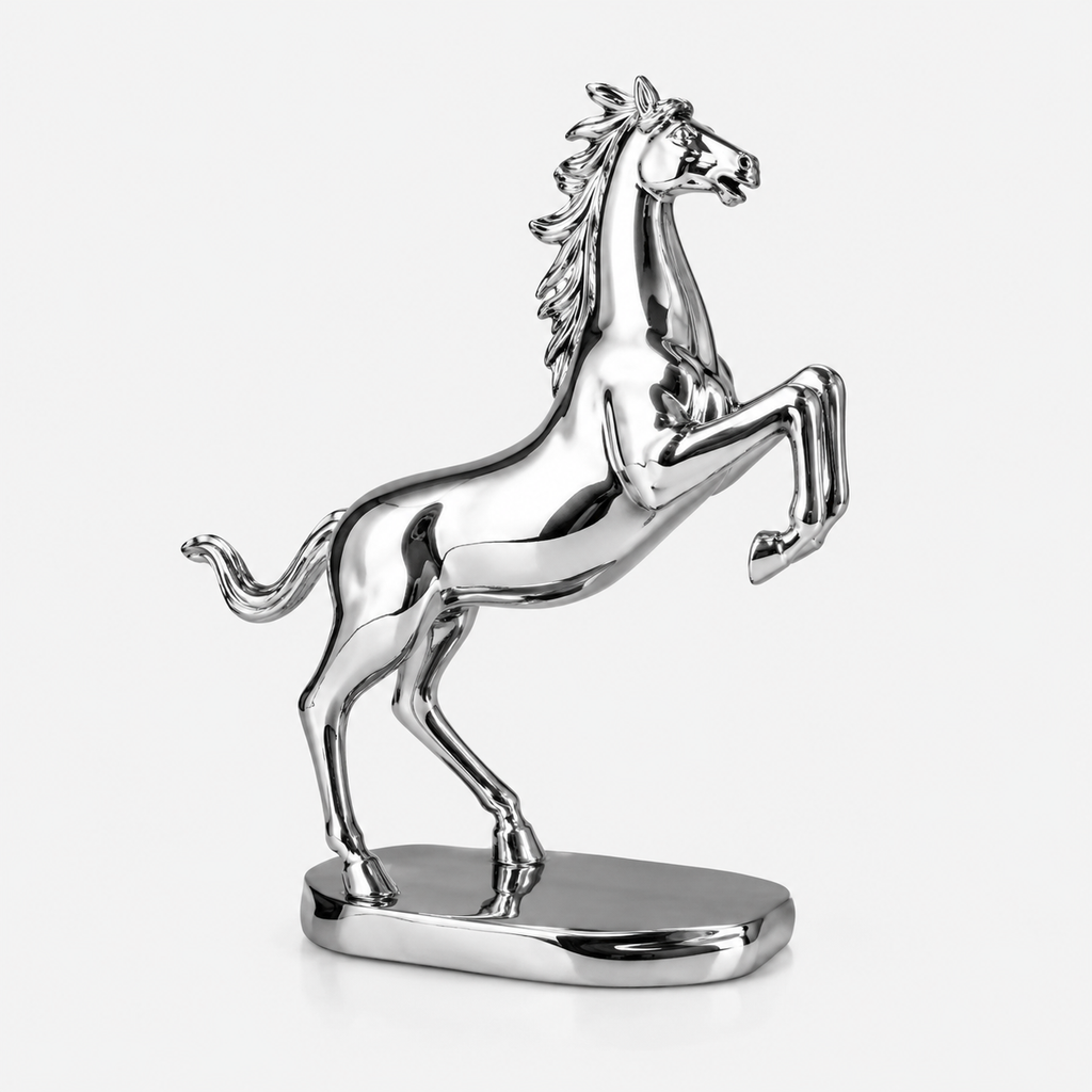 Rearing Horse Resin Sculpture – Silver Decorative Statue. Item No: 2155 stand silver