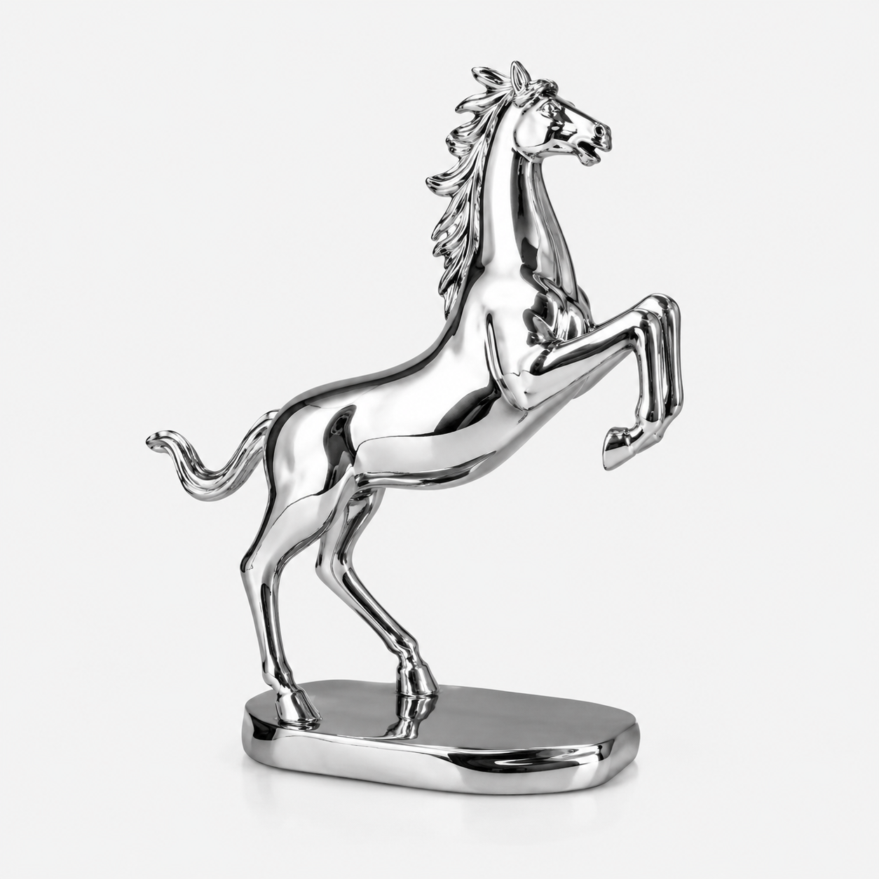 Rearing Horse Resin Sculpture – Silver Decorative Statue. Item No: 2155 stand silver