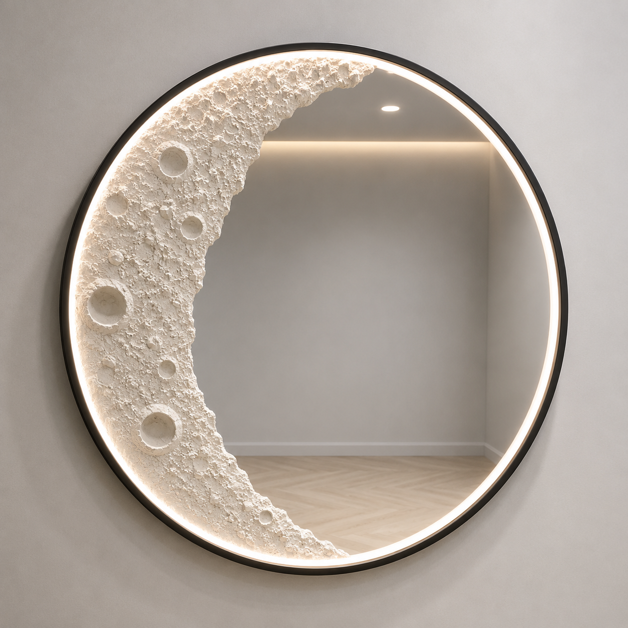 LED Crescent Moon Wall Mirror – 65 × 65cm.