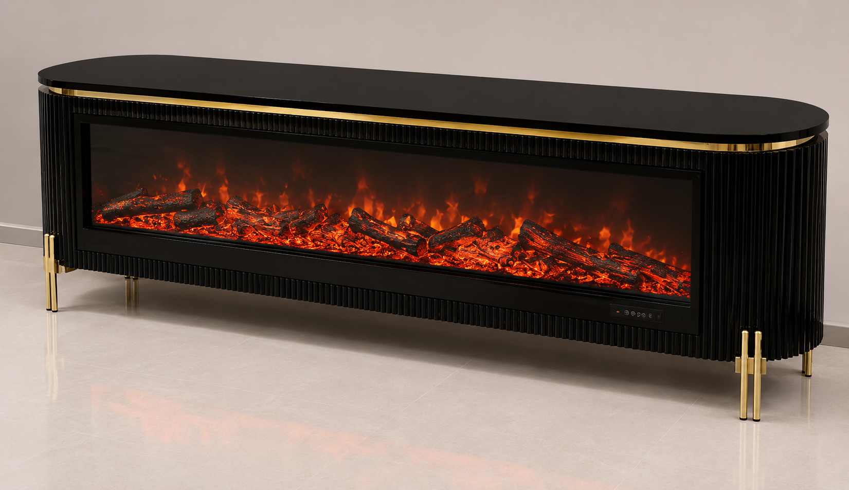 Modern Electric Fireplace TV Unit – Black & Gold Size: 200 × 40 cm. Item NO: TVA45F-black