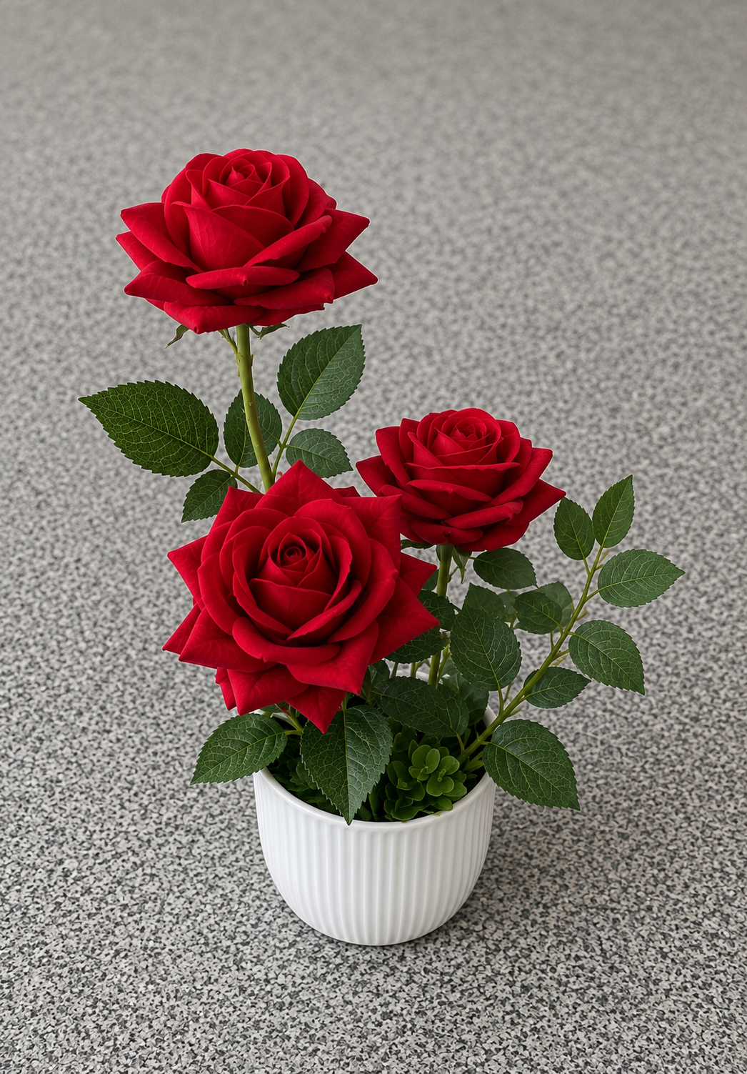 Artificial Red Rose Arrangement in White Pot