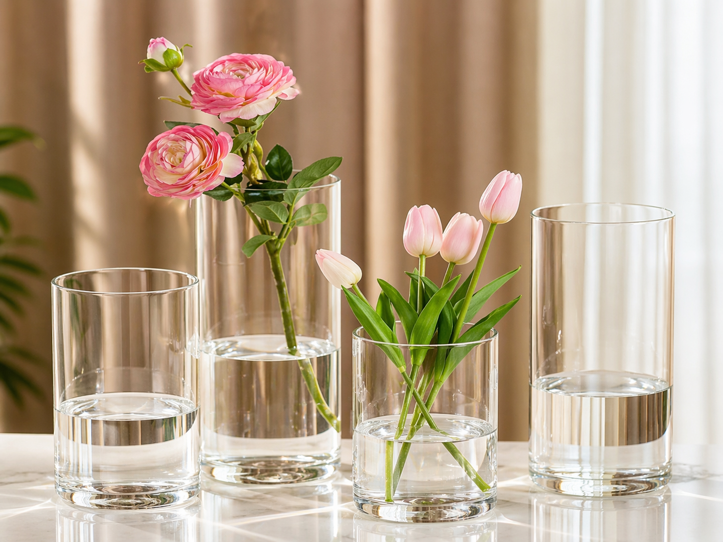 Clear Glass Cylinder Vase Set of 4– Modern Minimalist Decor