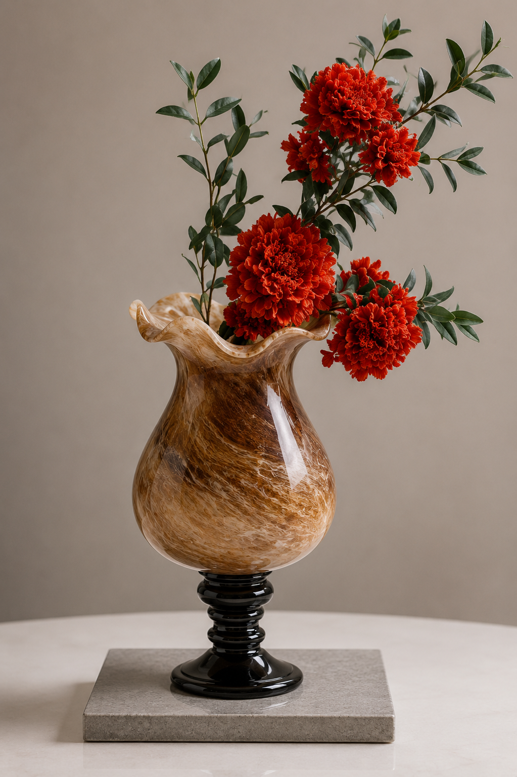 Amber Swirl Glass Pedestal Vase. Item No: WS.26-163