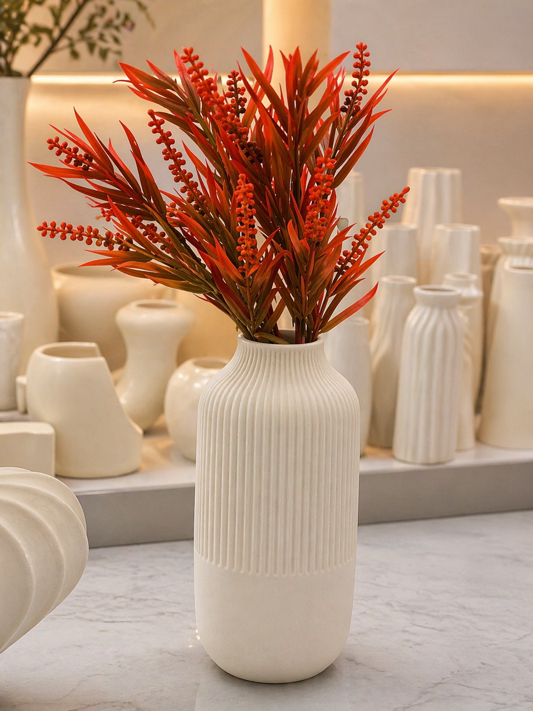 DARA Ribbed Ceramic Statement Vase