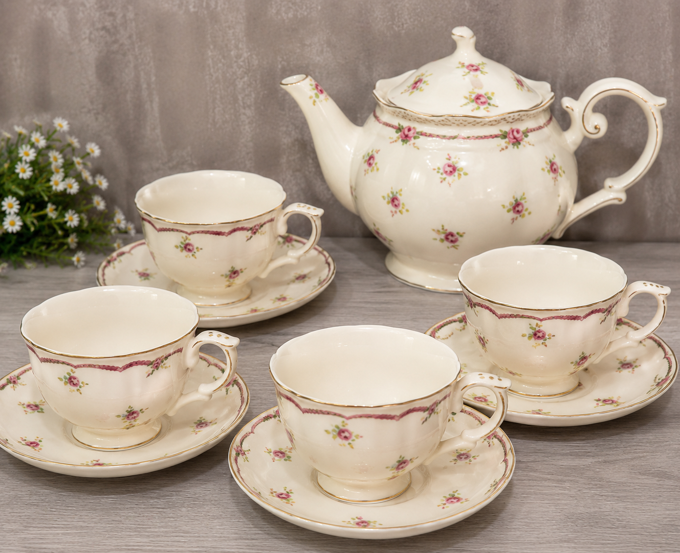 Petite Rose Ceramic Tea Set – 9 Piece