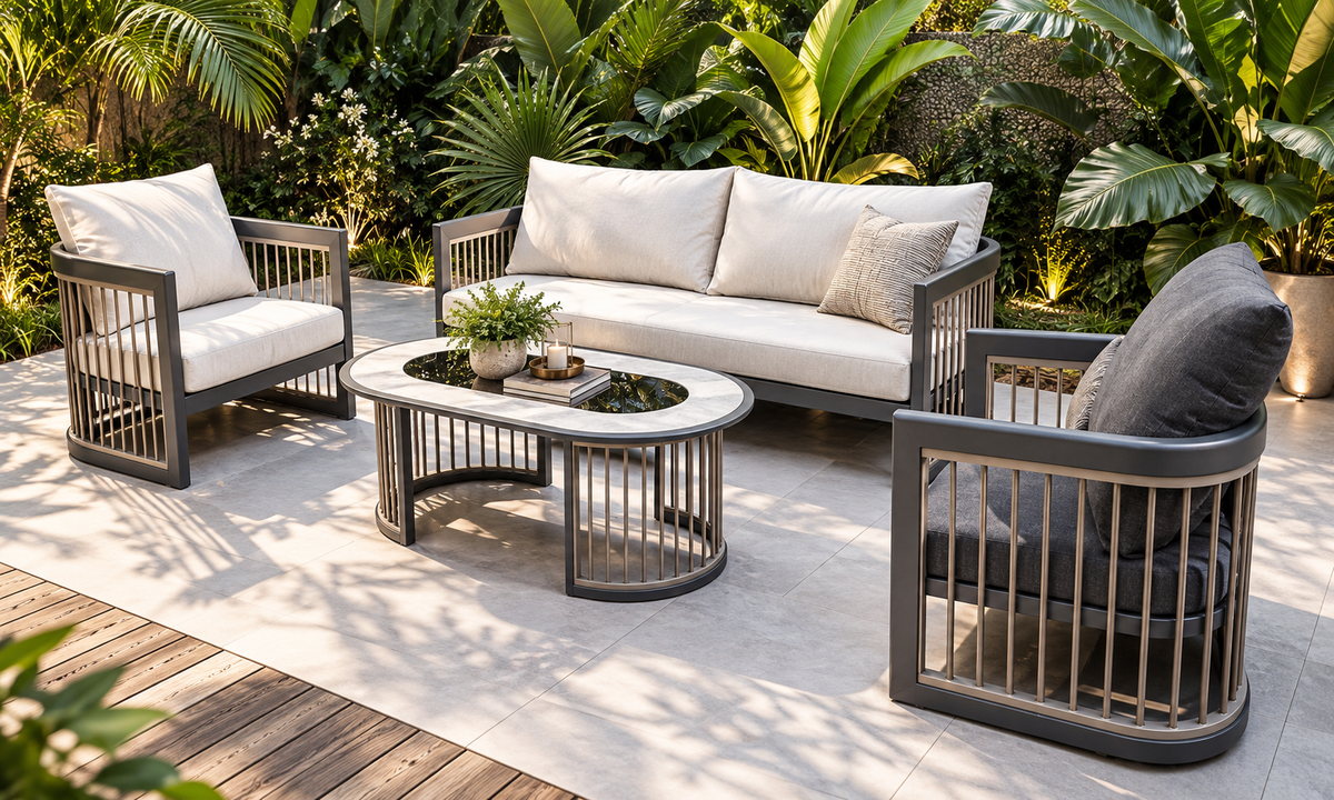 Premium Aluminium Outdoor Lounge Set – 2 Single Seats + 1 Double Seat + Coffee Table