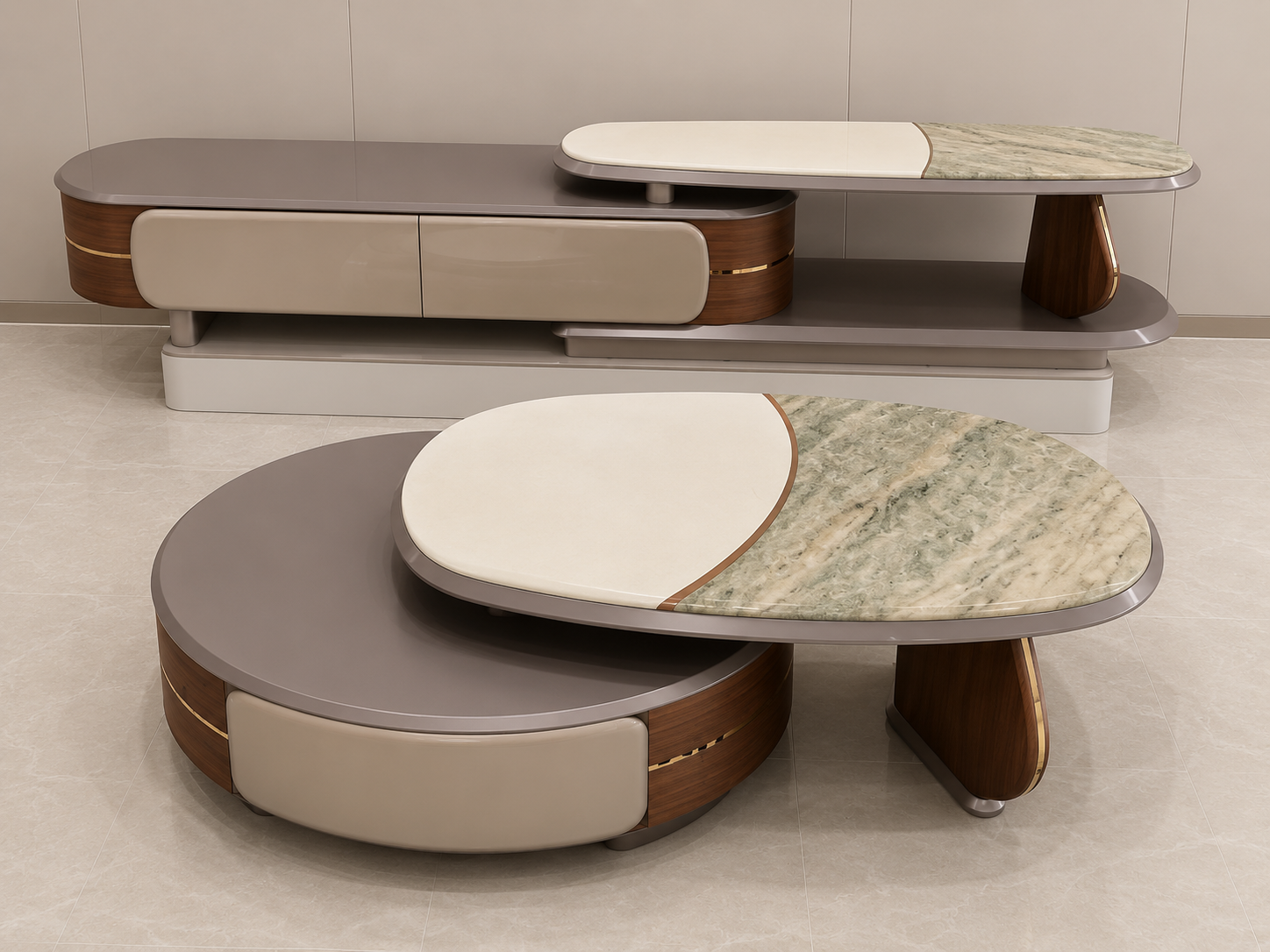 Modern Luxury TV Unit with Marble Display Shelf  Size: 210 × 40 cm. ITEM NO: TVH58