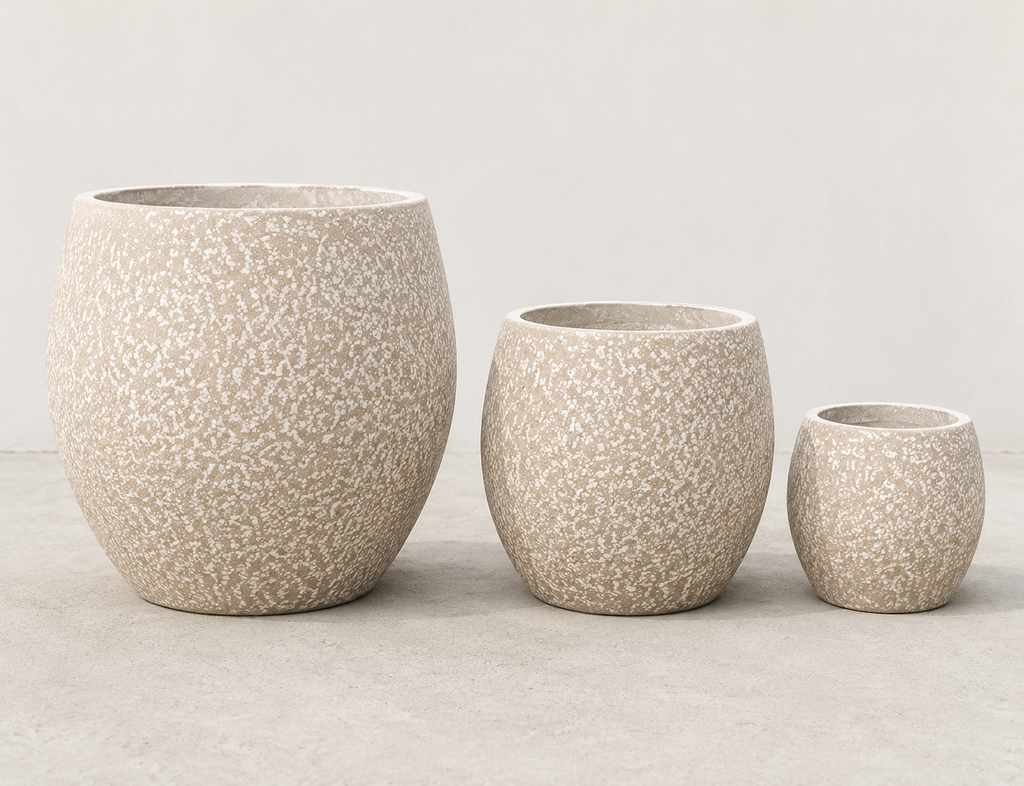Resin Pots Set of 3 – Speckled Stone Finish.  Item No: WS. 26-101