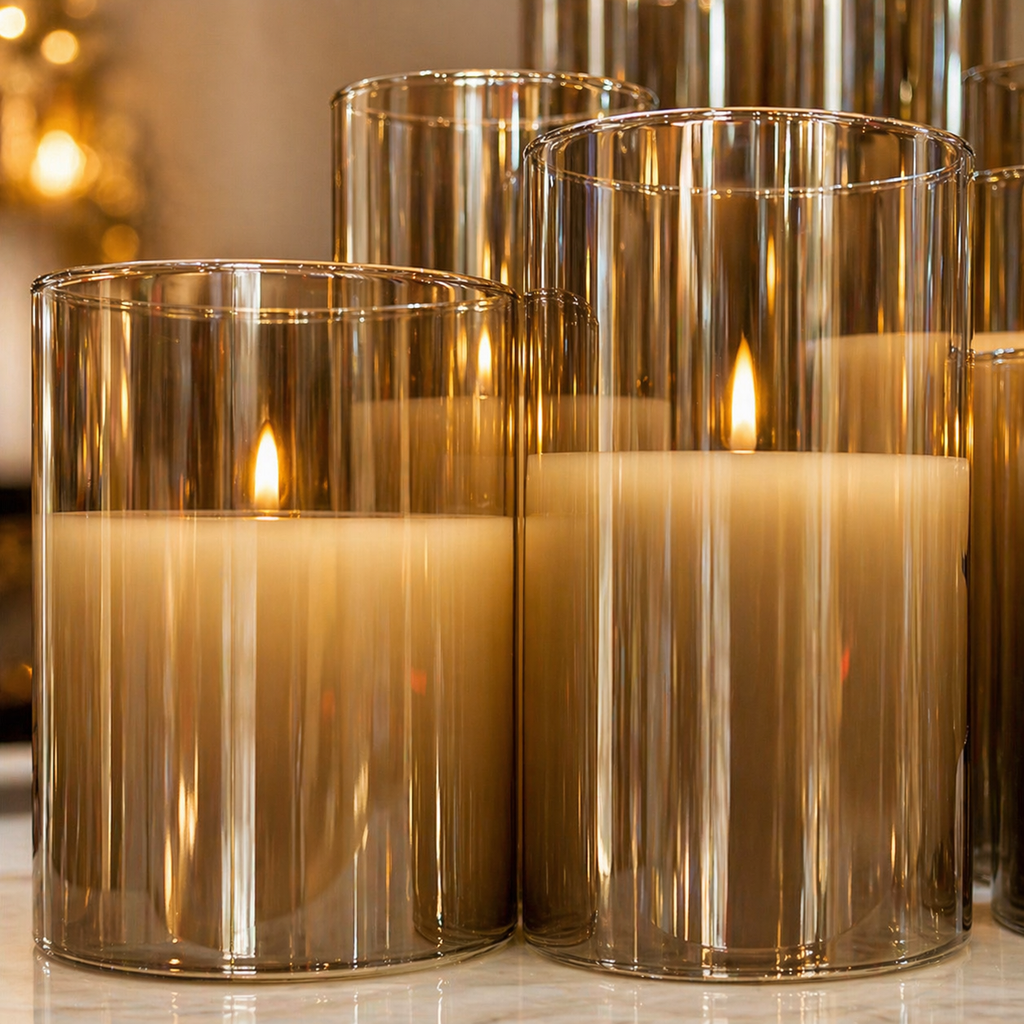 Amber Glass Candle Holder Set – 7.5-10cm & 7.5-12.5cm