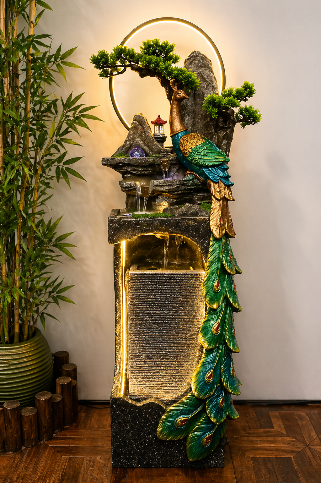Royal Peacock LED Water Feature Fountain