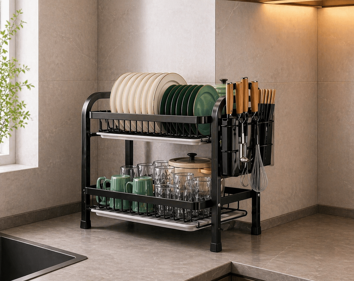 AURA 2-Tier Dish Rack – Compact Kitchen Organiser