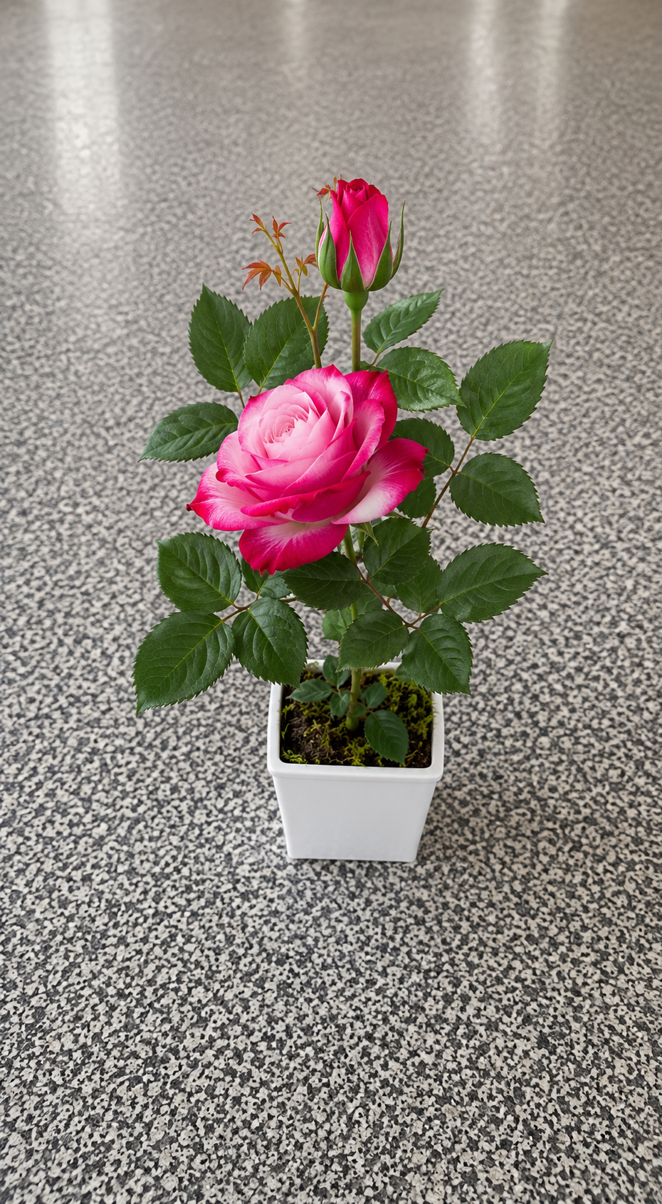 Artificial Pink Rose Plant in White Pot