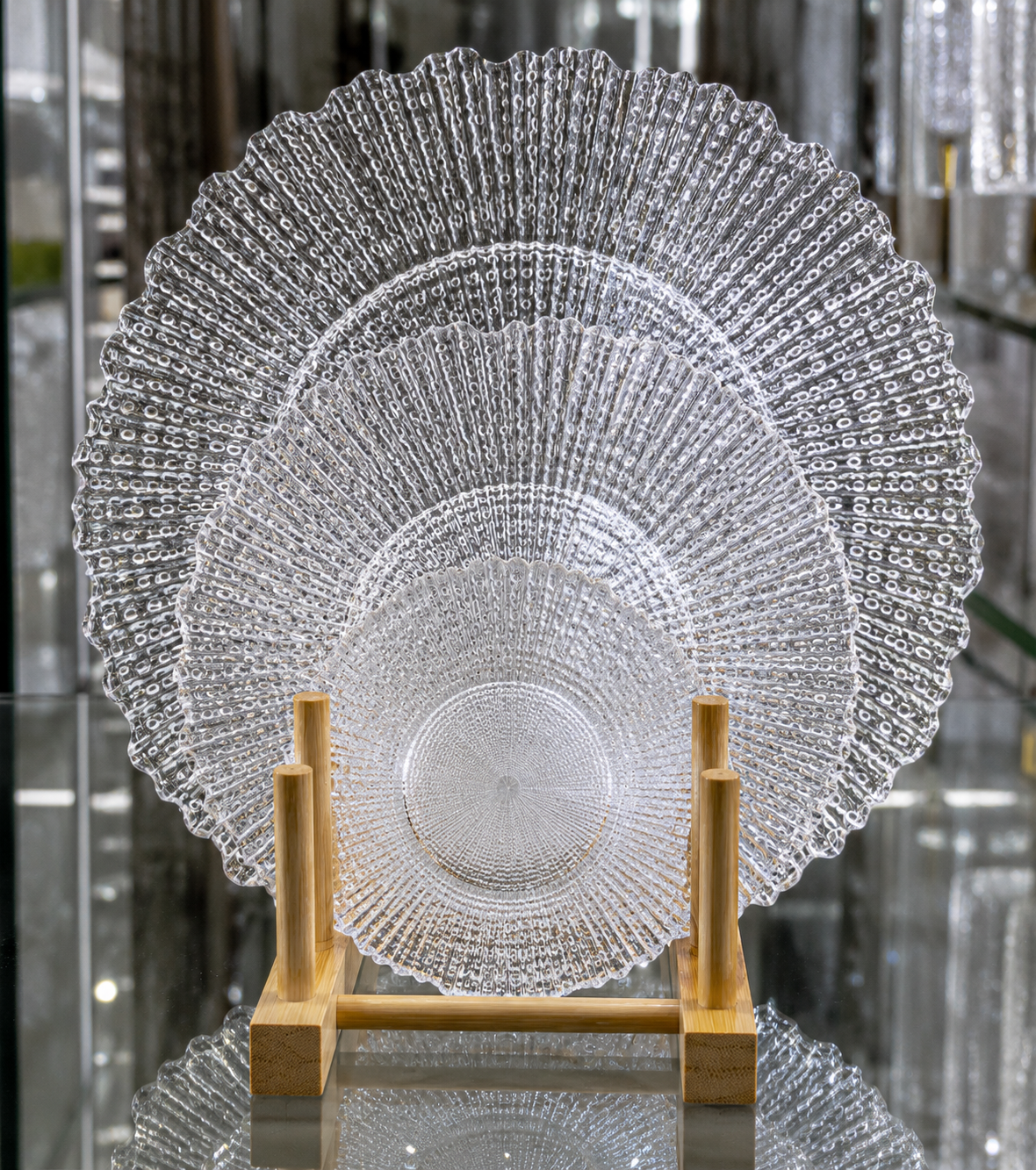 3-Piece Clear Textured Glass Serving Plate Set