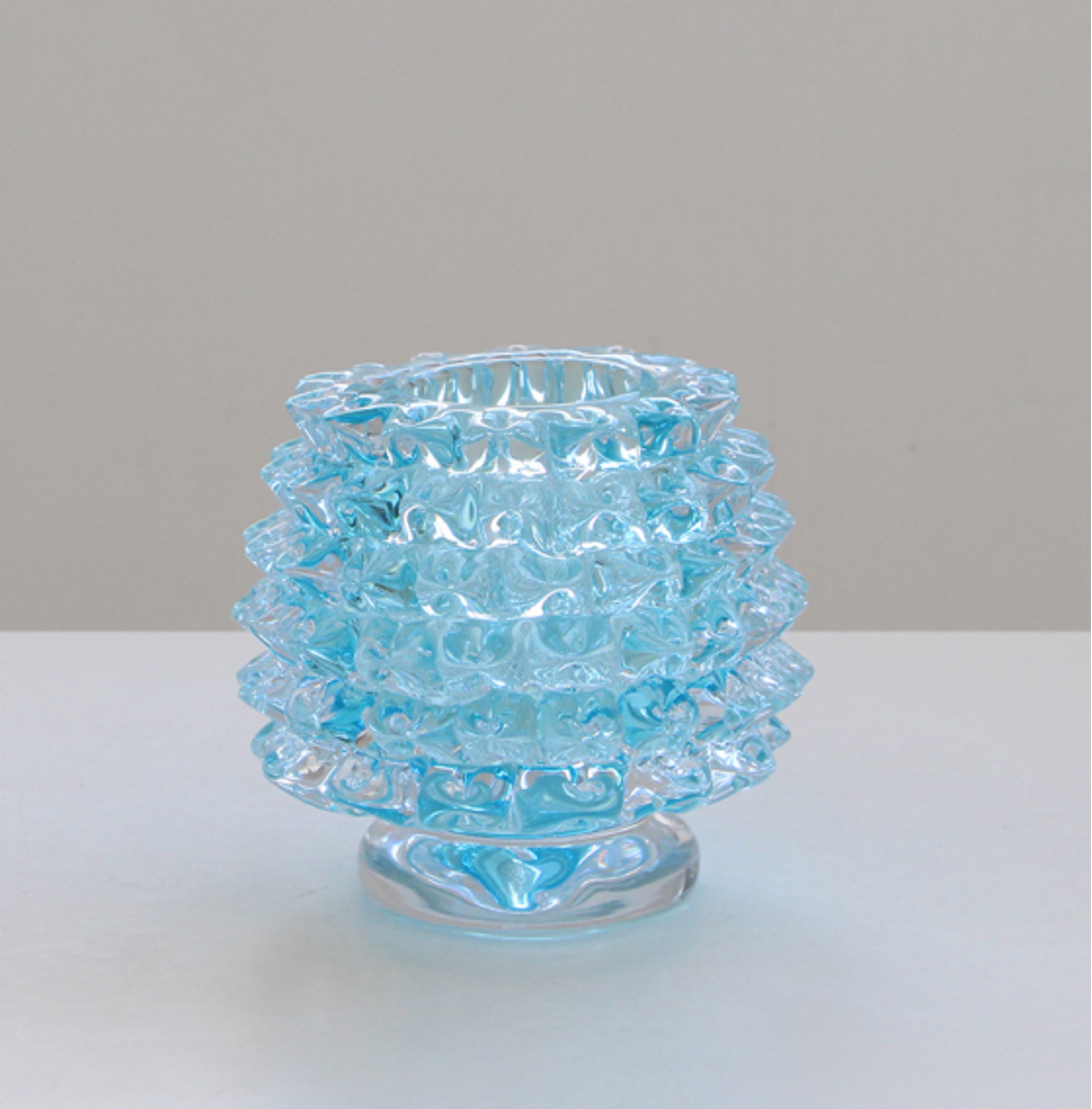 Aqua Ripple Glass Bowl Vase – Modern Sculptural Accent (20-20-18cm)