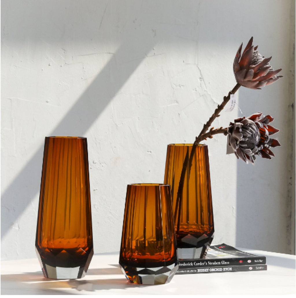 Amber Glass Decorative Vase Set 10cm-14cm-32cm