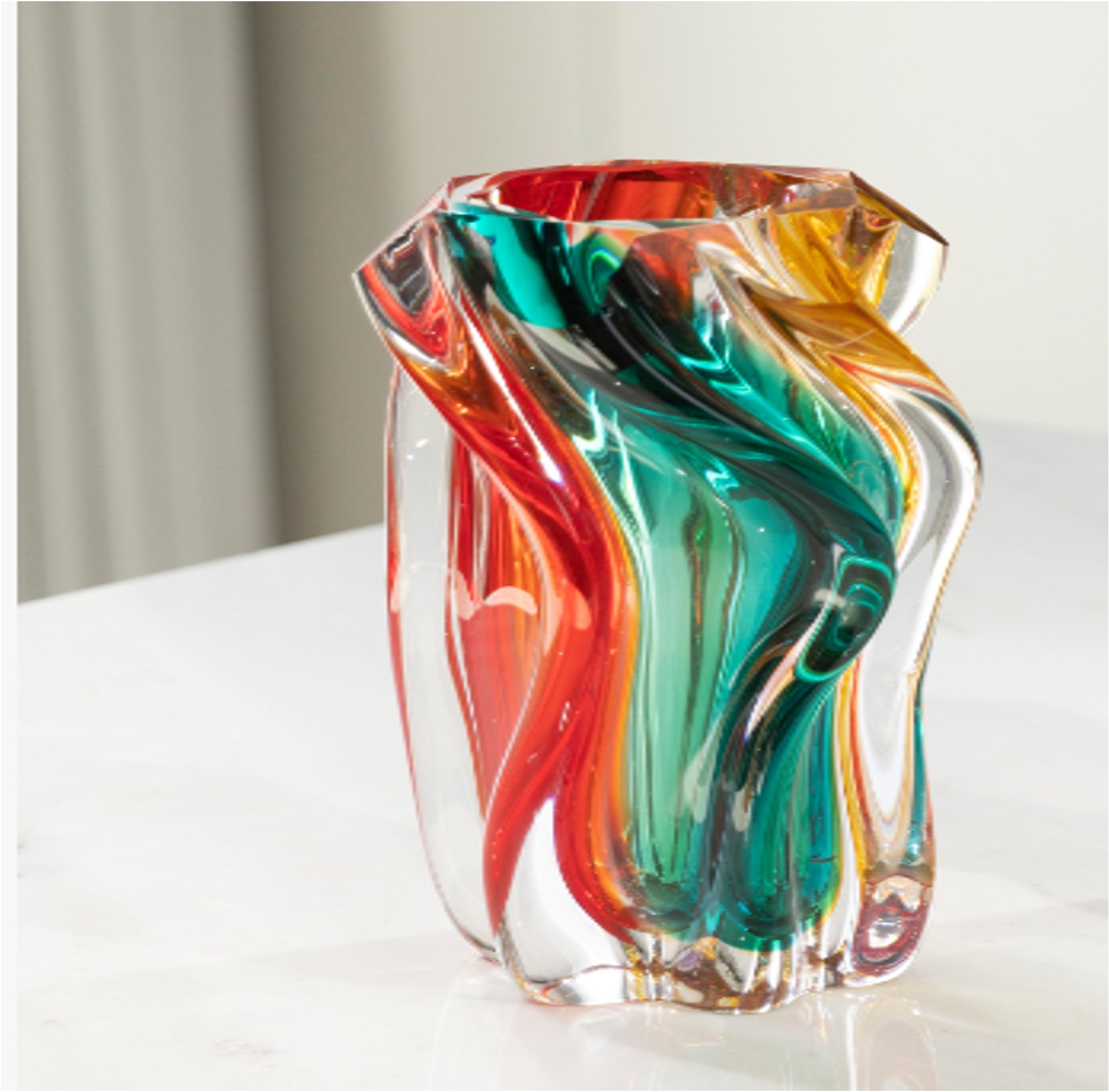 Multicolor Sculpted Glass Vase – Artistic Modern Statement Piece (15-15-35cm)