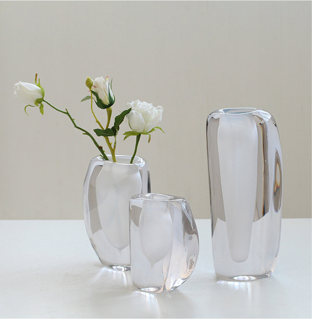 Clear Sculpted Glass Vase Set – Minimalist Modern Collection (Set of 3) 8cm-15cm-20cm