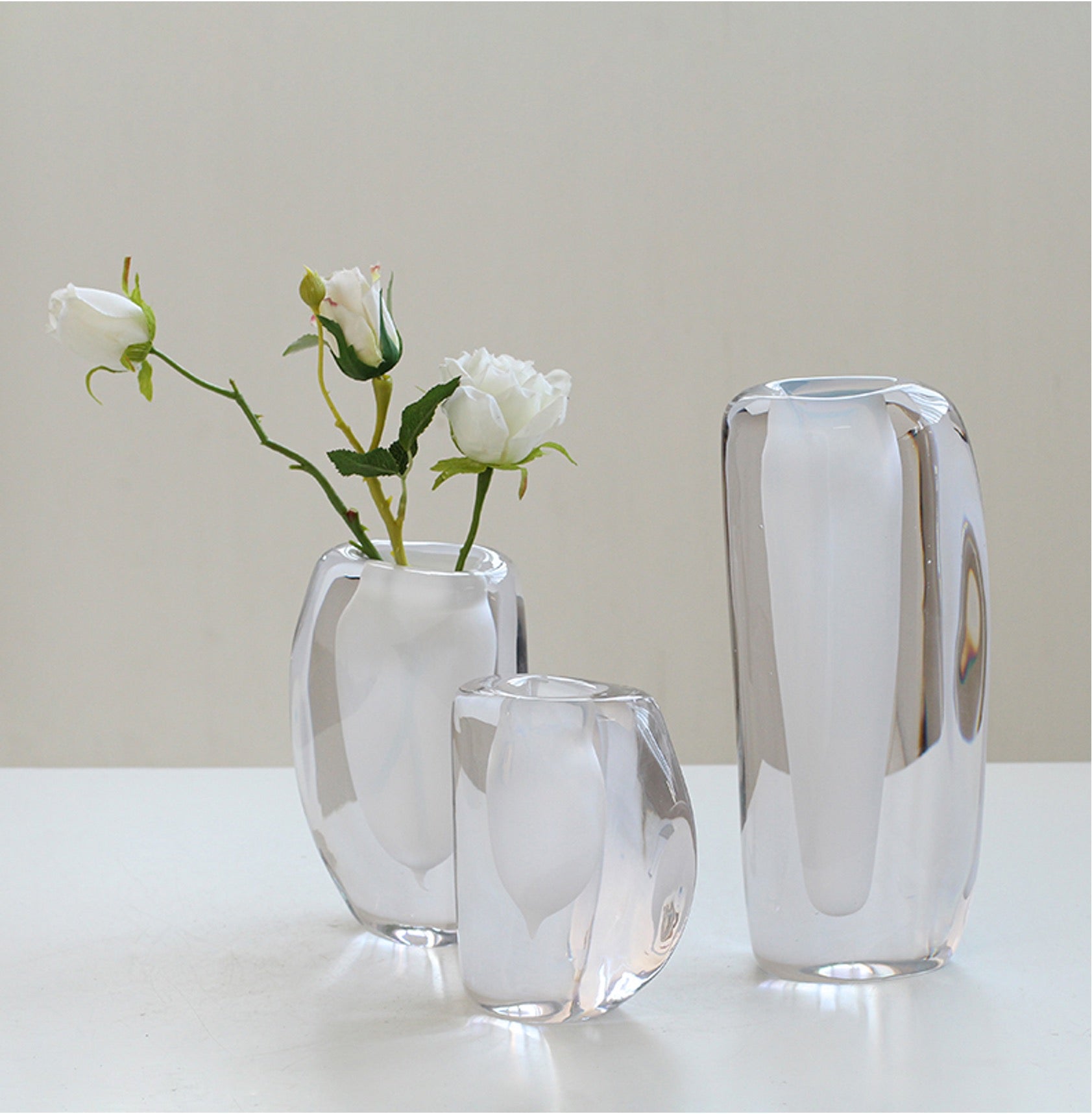 Clear Sculpted Glass Vase Set – Minimalist Modern Collection (Set of 3) 8cm-15cm-20cm