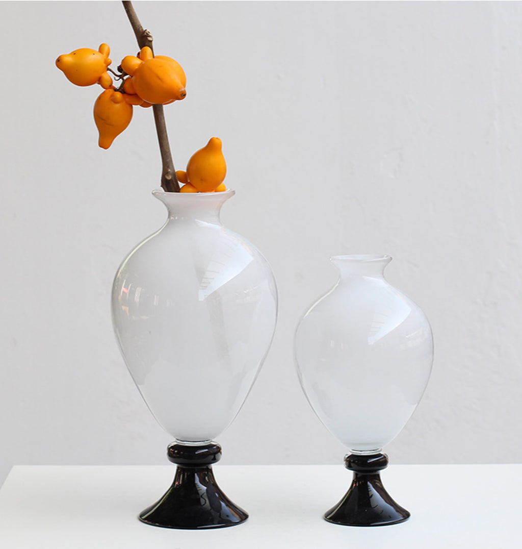 Milky White Glass Vase – Classic Minimalist Duo (19-19-36cm)