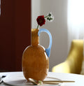 Amber Glass Vase with Sculpted Handle – Artistic Modern Décor(13.5-21.5cm)