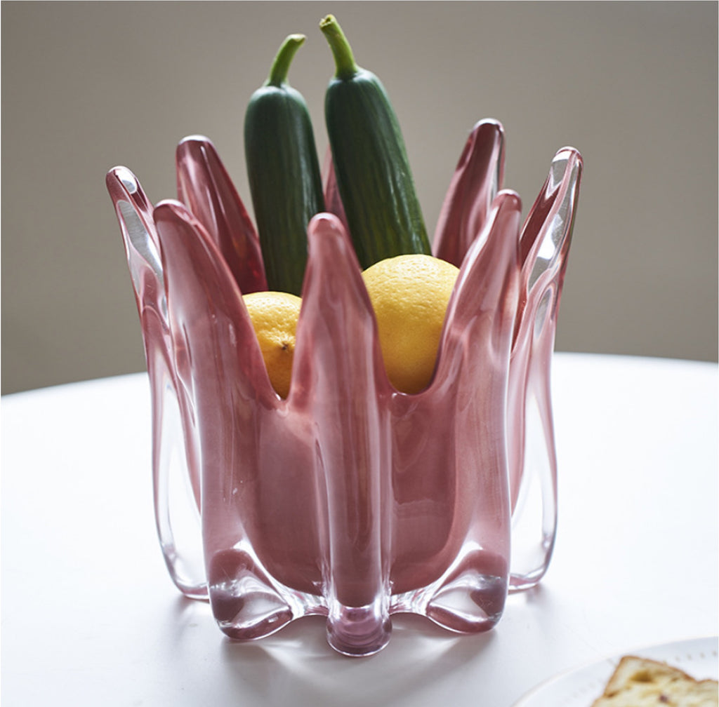 Blush Sculpted Glass Bowl – Modern Artistic Centrepiece (18-18-19cm)
