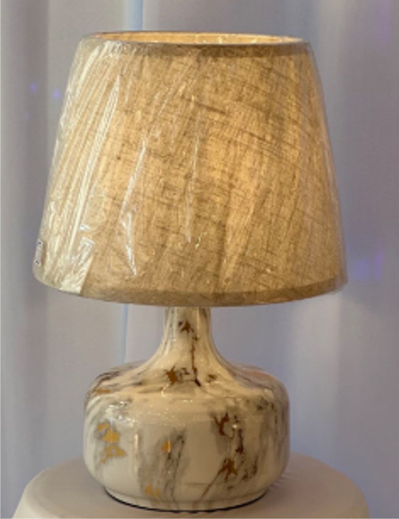 Marble Effect Table Lamp – Soft Fabric Shade