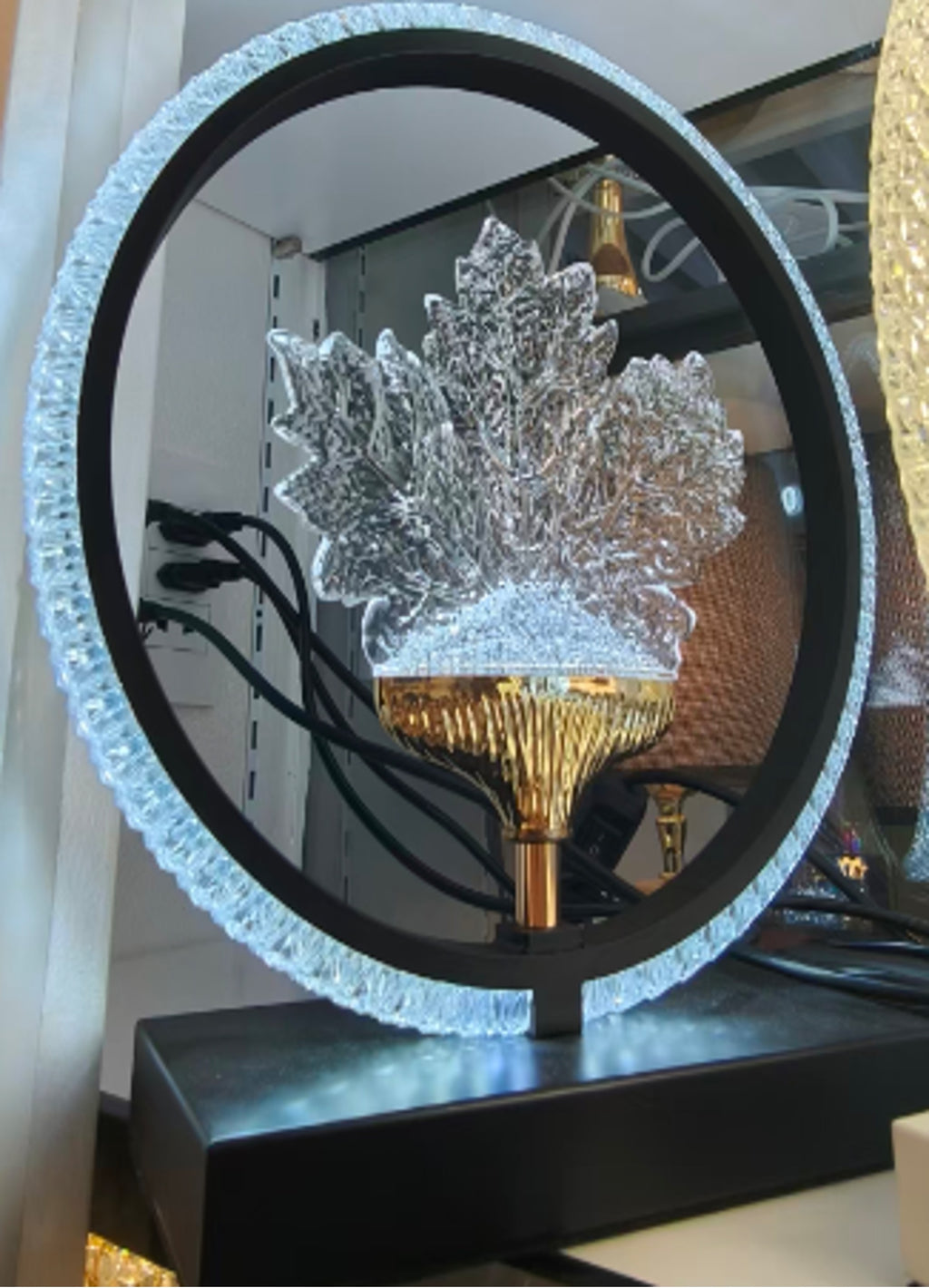 Black Crystal Halo LED Lamp – Modern Ring Statement Light
