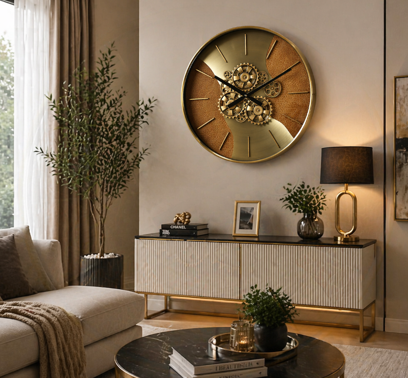 Orion Gear Wall Clock – Brushed Gold & Textured Bronze (59-59-8cm)