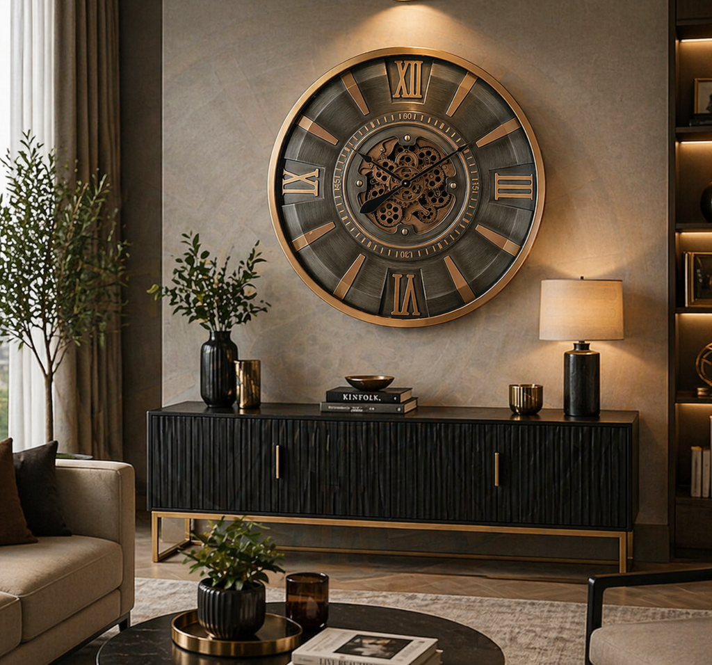 Titan Gear Wall Clock – Brushed Steel & Antique Gold (80-80-10cm)