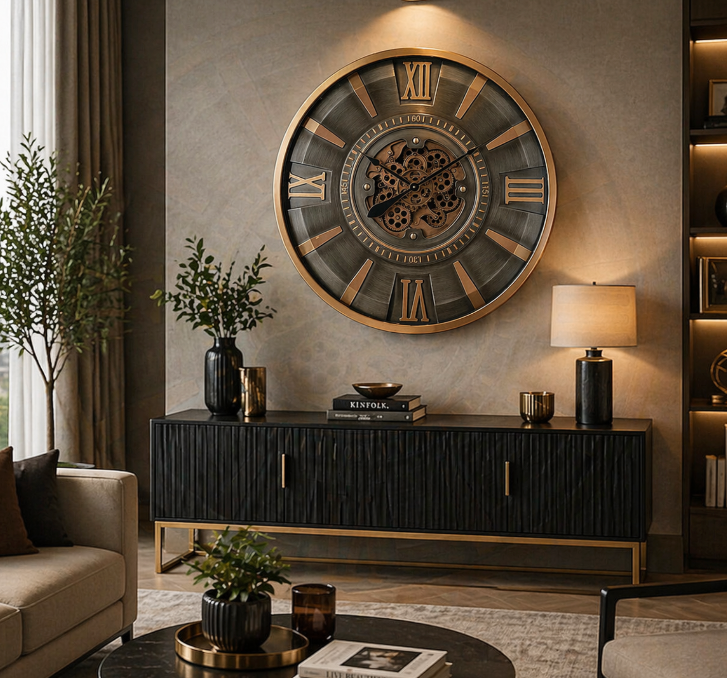 Titan Gear Wall Clock – Brushed Steel & Antique Gold (80-80-10cm)