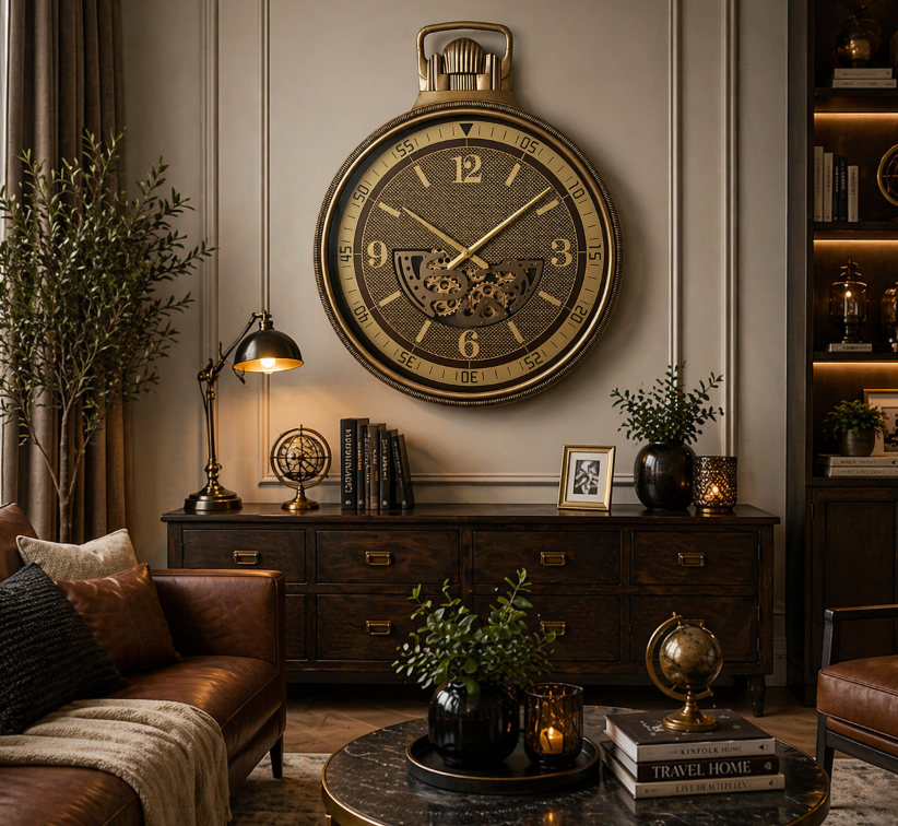 Heritage Pocket Wall Clock – Antique Gold Vintage Design (90-90-9cm) Item No: