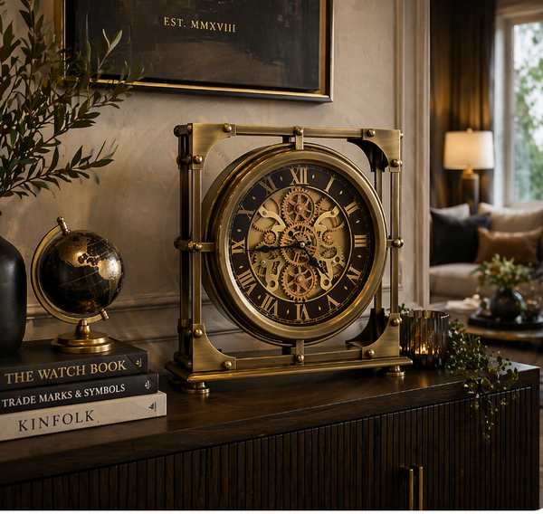 Industrial Gear wall/ Table Clock – Vintage Brass Statement Piece (32-30-9cm) Item No: 75087