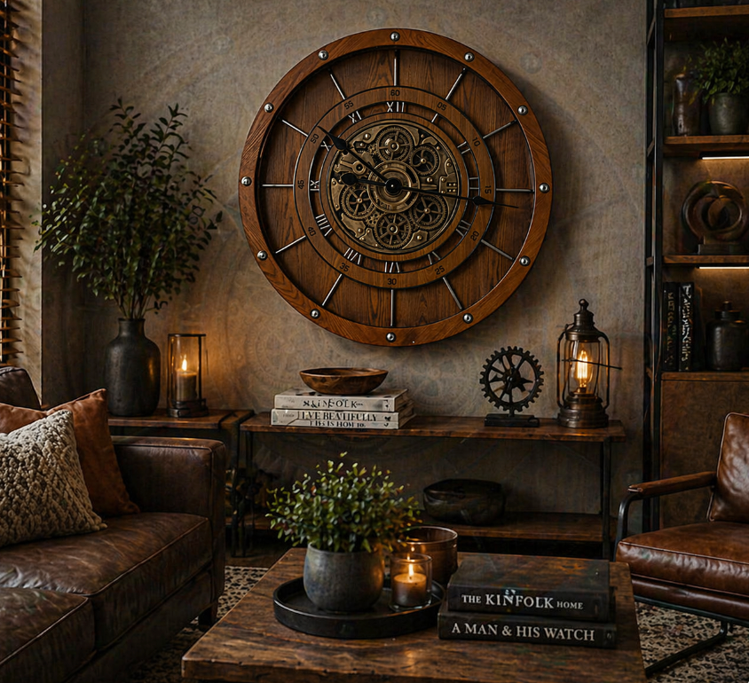 Rustic Gear Wall Clock – Wooden Industrial Design (80-80-11cm) Item No: 75060