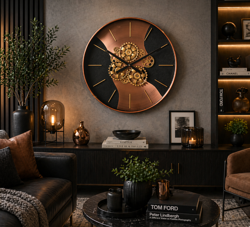 gear wall clock Modern Art Gear Wall Clock – Copper & Black Design (59-59-8cm) – Smart Decor and Furniture