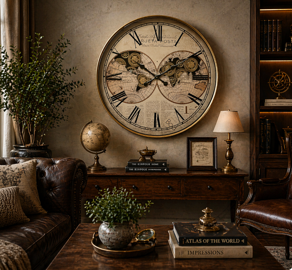 Vintage World Map Wall Clock – Classic Antique Design (80-80-8cm) Item No: 72274